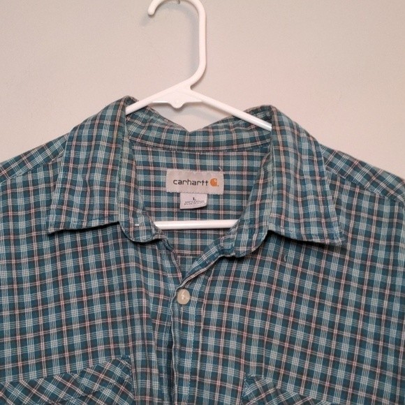 Men's Carhartt Blue Plaid Button Down Collared Long Sleeve Shirt Size Large - Picture 3 of 13
